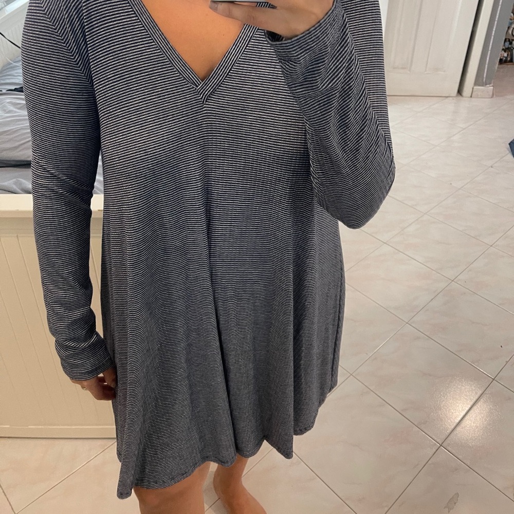 Lush Blue & White Long Sleeve T-Shirt Dress